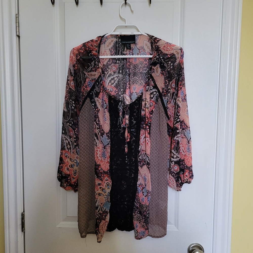 Cynthia Rowley blouse sheer shirt boho top flowy fairy whimsigoth floral lacy